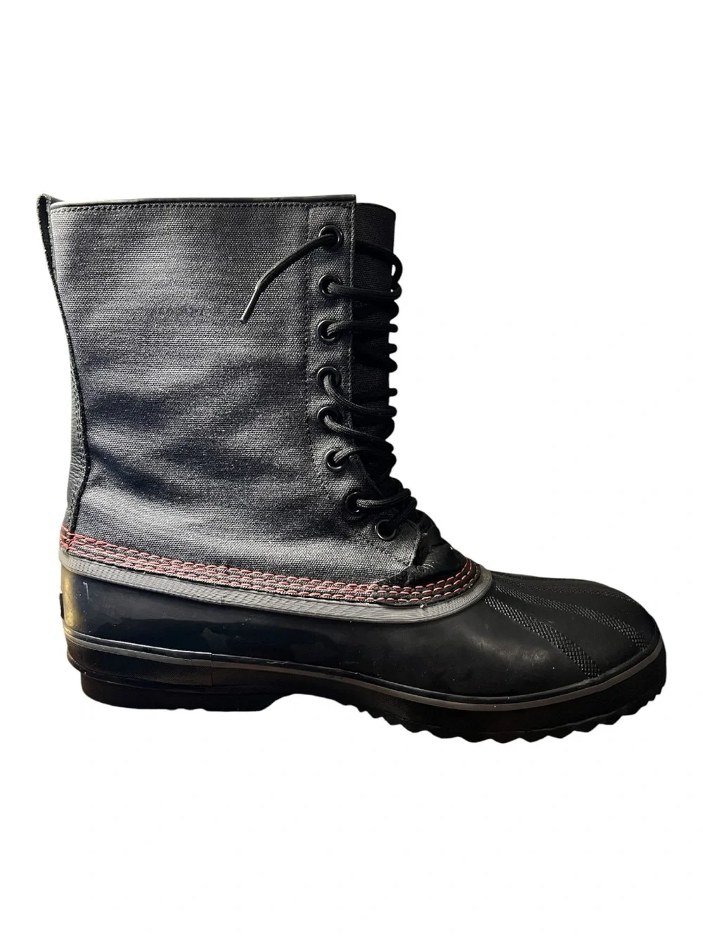 Sorel Black Lace-Up Men's Waterproof Duck Boots with Red Stitching
